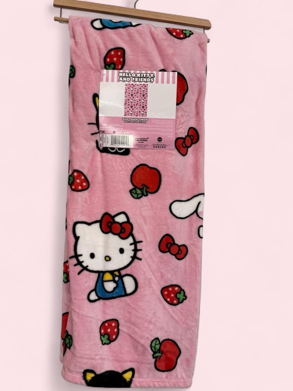 Hello Kitty Pink Plush Throw Blanket with Strawberry & Apple Print
